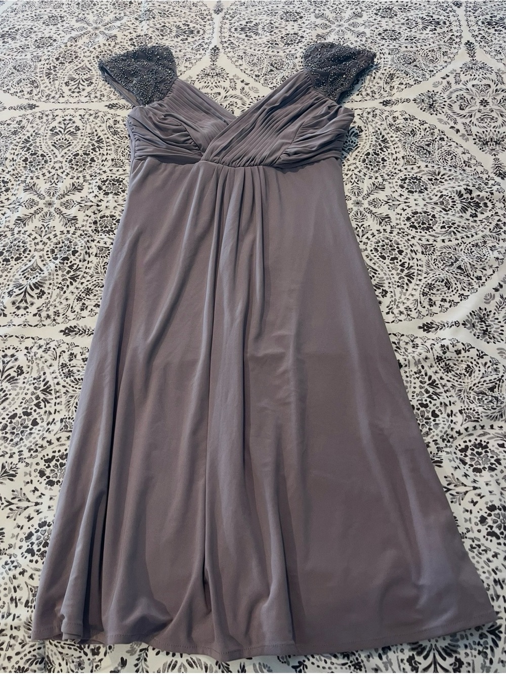 Signature Lavender-Gray Beaded Cap Sleeve Dress